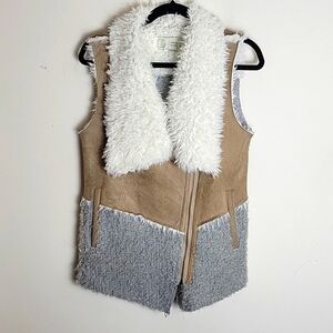Anthropologie Saturday Sunday faux shearling suede wool zip front vest